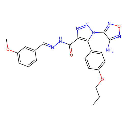 (E)-1-(4-amino-1,2,5-oxadiazol-3-yl)-N'-(3-methoxybenzylidene)-5-(4-propoxyphenyl)-1H-1,2,3-triazole-4-carbohydrazide structure