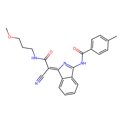 (Z)-N-(1-(1-cyano-2-((3-methoxypropyl)amino)-2-oxoethylidene)-1H-isoindol-3-yl)-4-methylbenzamide structure