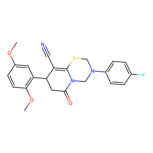 8-(2,5-dimethoxyphenyl)-3-(4-fluorophenyl)-6-oxo-3,4,7,8-tetrahydro-2H,6H-pyrido[2,1-b][1,3,5]thiadiazine-9-carbonitrile structure