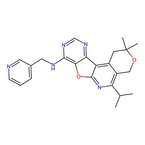 2,2-dimethyl-5-(propan-2-yl)-N-(pyridin-3-ylmethyl)-1,4-dihydro-2H-pyrano[4'',3'':4',5']pyrido[3',2':4,5]furo[3,2-d]pyrimidin-8-amine structure