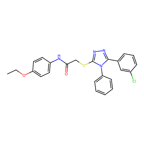2-[[5-(3-chlorophenyl)-4-phenyl-1,2,4-triazol-3-yl]sulfanyl]-N-(4-ethoxyphenyl)acetamide structure