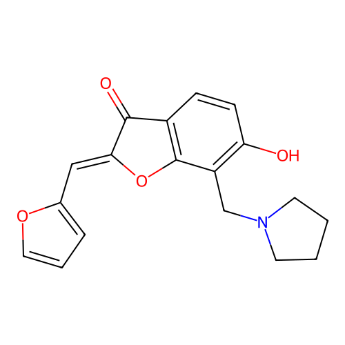 (Z)-2-(furan-2-ylmethylene)-6-hydroxy-7-(pyrrolidin-1-ylmethyl)benzofuran-3(2H)-one structure