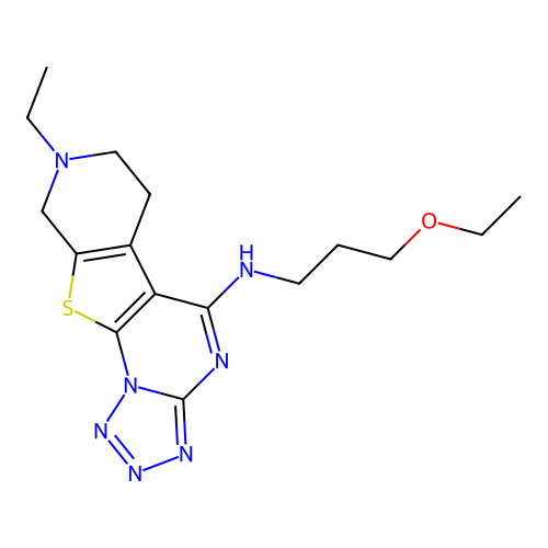 N-(3-ethoxypropyl)-8-ethyl-6,7,8,9-tetrahydropyrido[4',3':4,5]thieno[3,2-e]tetrazolo[1,5-a]pyrimidin-5-amine structure
