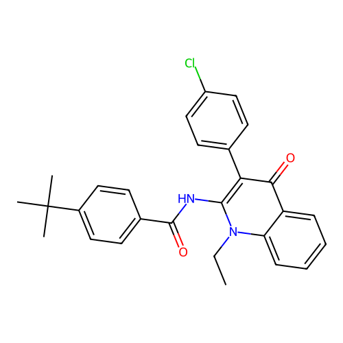 4-tert-butyl-N-[3-(4-chlorophenyl)-1-ethyl-4-oxoquinolin-2-yl]benzamide structure