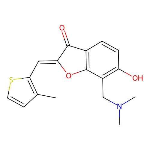 (Z)-7-((dimethylamino)methyl)-6-hydroxy-2-((3-methylthiophen-2-yl)methylene)benzofuran-3(2H)-one structure