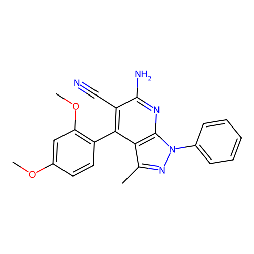 6-amino-4-(2,4-dimethoxyphenyl)-3-methyl-1-phenyl-1H-pyrazolo[3,4-b]pyridine-5-carbonitrile structure