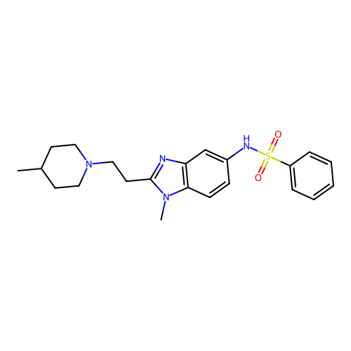 N-[1-methyl-2-[2-(4-methylpiperidin-1-yl)ethyl]benzimidazol-5-yl]benzenesulfonamide structure