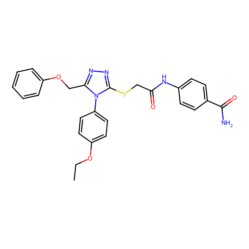 4-{2-[4-(4-ethoxyphenyl)-5-(phenoxymethyl)-1,2,4-triazol-3-ylthio]acetylamino} benzamide structure