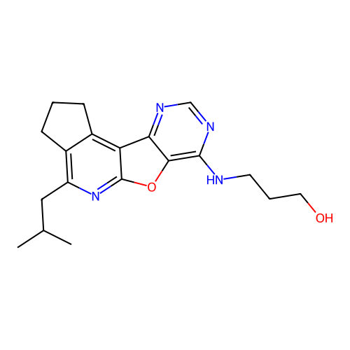 3-((4-isobutyl-2,3-dihydro-1H-cyclopenta[4',5']pyrido[3',2':4,5]furo[3,2-d]pyrimidin-7-yl)amino)propan-1-ol structure