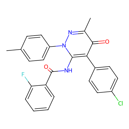 N-[4-(4-chlorophenyl)-6-methyl-2-(4-methylphenyl)-5-oxopyridazin-3-yl]-2-fluorobenzamide structure