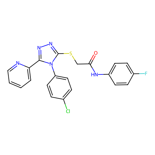 2-[[4-(4-chlorophenyl)-5-pyridin-2-yl-1,2,4-triazol-3-yl]sulfanyl]-N-(4-fluorophenyl)acetamide structure