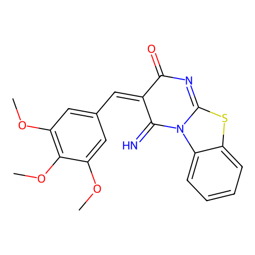 (E)-4-imino-3-(3,4,5-trimethoxybenzylidene)-3,4-dihydro-2H-benzo[4,5]thiazolo[3,2-a]pyrimidin-2-one structure