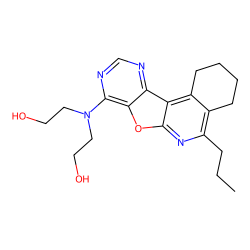 2,2'-((5-propyl-1,2,3,4-tetrahydropyrimido[4',5':4,5]furo[2,3-c]isoquinolin-8-yl)azanediyl)diethanol structure