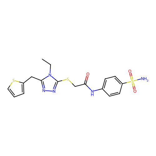 2-{[4-ethyl-5-(thiophen-2-ylmethyl)-4H-1,2,4-triazol-3-yl]sulfanyl}-N-(4-sulfamoylphenyl)acetamide structure