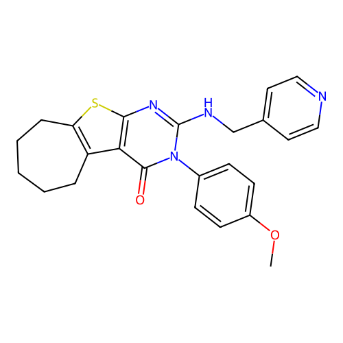 3-(4-methoxyphenyl)-2-((pyridin-4-ylmethyl)amino)-6,7,8,9-tetrahydro-3H-cyclohepta[4,5]thieno[2,3-d]pyrimidin-4(5H)-one structure