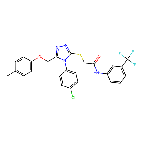 2-((4-(4-chlorophenyl)-5-((p-tolyloxy)methyl)-4H-1,2,4-triazol-3-yl)thio)-N-(3-(trifluoromethyl)phenyl)acetamide structure