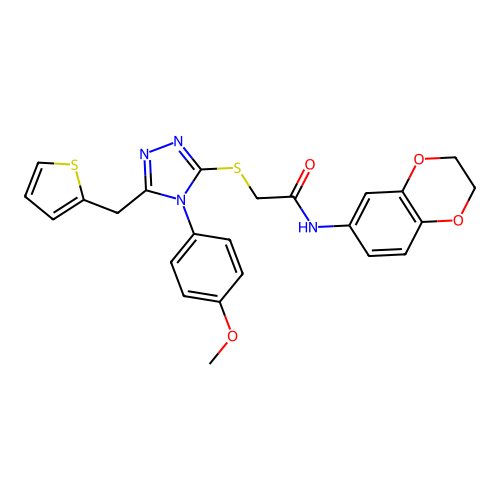 N-(2,3-dihydro-1,4-benzodioxin-6-yl)-2-[[4-(4-methoxyphenyl)-5-(thiophen-2-ylmethyl)-1,2,4-triazol-3-yl]sulfanyl]acetamide structure