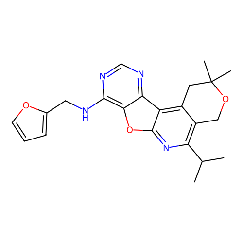 N-(furan-2-ylmethyl)-2,2-dimethyl-5-(propan-2-yl)-1,4-dihydro-2H-pyrano[4'',3'':4',5']pyrido[3',2':4,5]furo[3,2-d]pyrimidin-8-amine structure