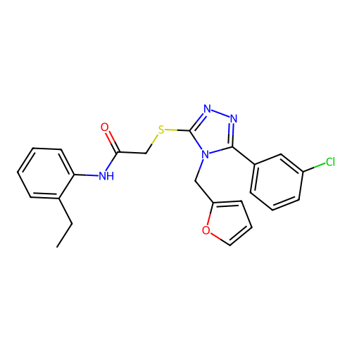 2-{[5-(3-chlorophenyl)-4-(furan-2-ylmethyl)-4H-1,2,4-triazol-3-yl]sulfanyl}-N-(2-ethylphenyl)acetamide structure