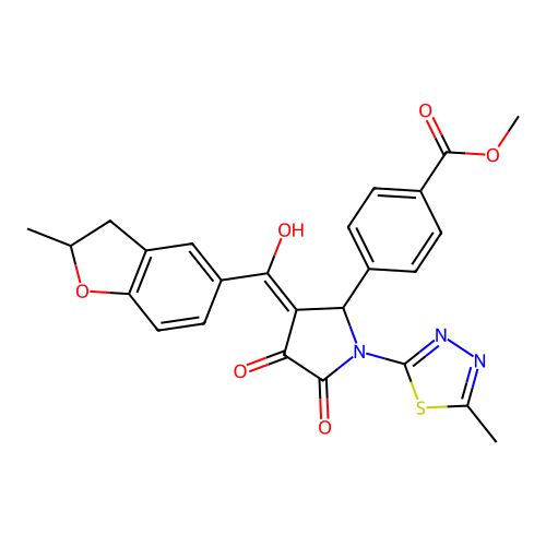 methyl 4-[3-[hydroxy-(2-methyl-2,3-dihydro-1-benzofuran-5-yl)methylidene]-1-(5-methyl-1,3,4-thiadiazol-2-yl)-4,5-dioxopyrrolidin-2-yl]benzoate structure
