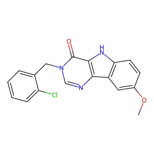 3-(2-chlorobenzyl)-8-methoxy-3,5-dihydro-4H-pyrimido[5,4-b]indol-4-one structure