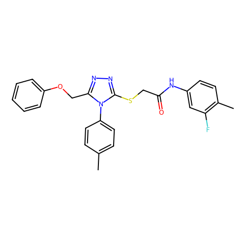 N-(3-fluoro-4-methylphenyl)-2-{[4-(4-methylphenyl)-5-(phenoxymethyl)-4H-1,2,4-triazol-3-yl]sulfanyl}acetamide structure