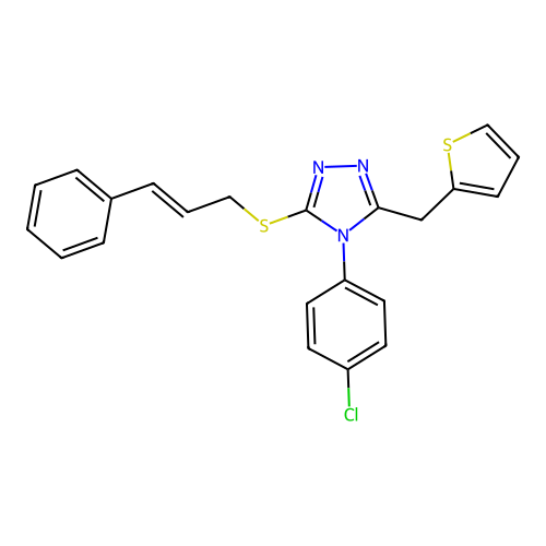 4-(4-chlorophenyl)-3-{[(2E)-3-phenylprop-2-en-1-yl]sulfanyl}-5-(thiophen-2-ylmethyl)-4H-1,2,4-triazole structure