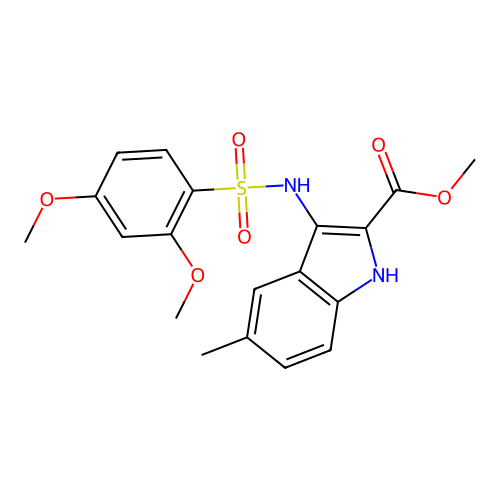 methyl 3-{[(2,4-dimethoxyphenyl)sulfonyl]amino}-5-methyl-1H-indole-2-carboxylate structure