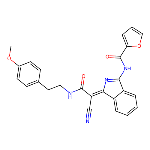(Z)-N-(1-(1-cyano-2-((4-methoxyphenethyl)amino)-2-oxoethylidene)-1H-isoindol-3-yl)furan-2-carboxamide structure