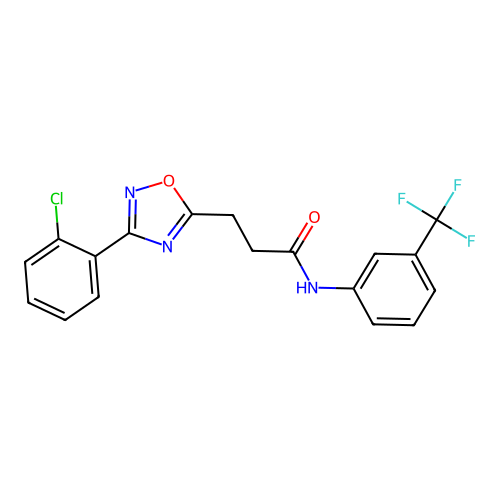 3-[3-(2-chlorophenyl)-1,2,4-oxadiazol-5-yl]-N-[3-(trifluoromethyl)phenyl]propanamide structure