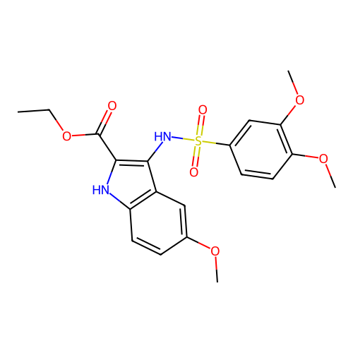ethyl 3-{[(3,4-dimethoxyphenyl)sulfonyl]amino}-5-methoxy-1H-indole-2-carboxylate structure