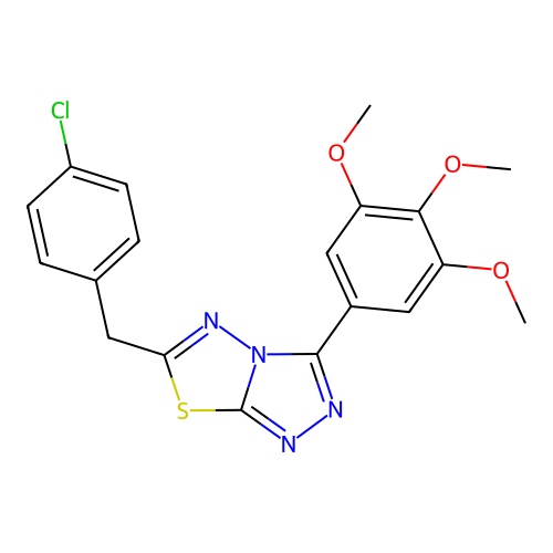 6-[(4-chlorophenyl)methyl]-3-(3,4,5-trimethoxyphenyl)-[1,2,4]triazolo[3,4-b][1,3,4]thiadiazole structure