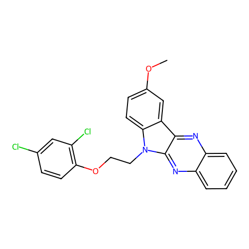 6-[2-(2,4-dichlorophenoxy)ethyl]-9-methoxy-6H-indolo[2,3-b]quinoxaline structure