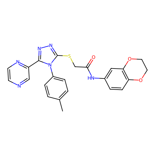 N-(2,3-dihydro-1,4-benzodioxin-6-yl)-2-{[4-(4-methylphenyl)-5-(pyrazin-2-yl)-4H-1,2,4-triazol-3-yl]sulfanyl}acetamide structure