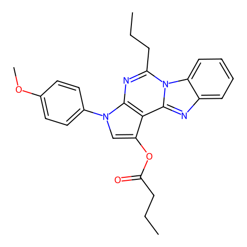 3-(4-methoxyphenyl)-5-propyl-3H-benzo[4,5]imidazo[1,2-c]pyrrolo[3,2-e]pyrimidin-1-yl butyrate structure