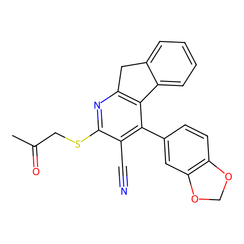 4-(1,3-benzodioxol-5-yl)-2-(2-oxopropylsulfanyl)-9H-indeno[2,1-b]pyridine-3-carbonitrile structure