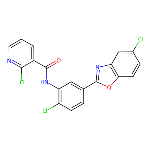2-chloro-N-[2-chloro-5-(5-chloro-1,3-benzoxazol-2-yl)phenyl]pyridine-3-carboxamide structure