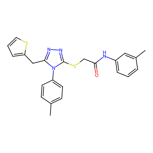 N-(3-methylphenyl)-2-{[4-(4-methylphenyl)-5-(thiophen-2-ylmethyl)-4H-1,2,4-triazol-3-yl]sulfanyl}acetamide structure