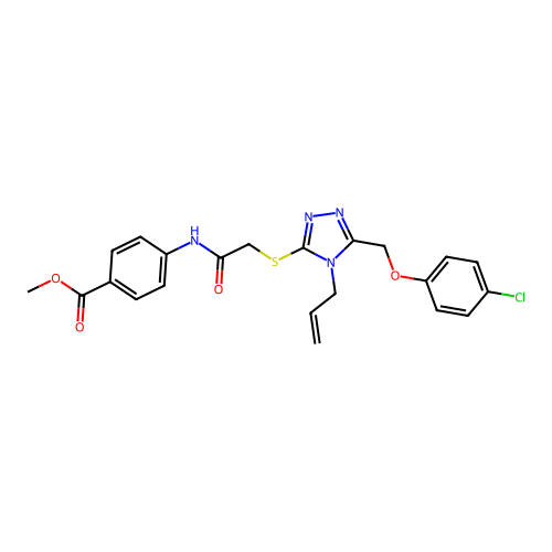 methyl 4-(2-((4-allyl-5-((4-chlorophenoxy)methyl)-4H-1,2,4-triazol-3-yl)thio)acetamido)benzoate structure
