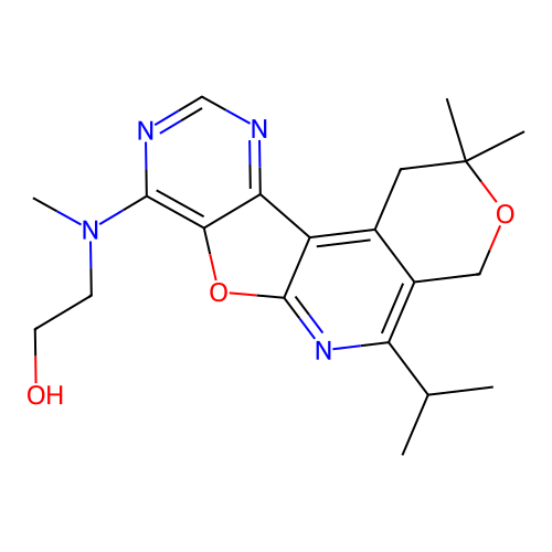 2-((5-isopropyl-2,2-dimethyl-2,4-dihydro-1H-pyrano[4'',3'':4',5']pyrido[3',2':4,5]furo[3,2-d]pyrimidin-8-yl)(methyl)amino)ethanol structure