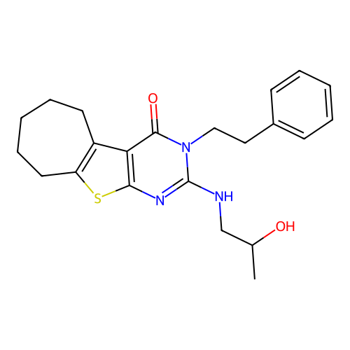 2-((2-hydroxypropyl)amino)-3-phenethyl-6,7,8,9-tetrahydro-3H-cyclohepta[4,5]thieno[2,3-d]pyrimidin-4(5H)-one structure