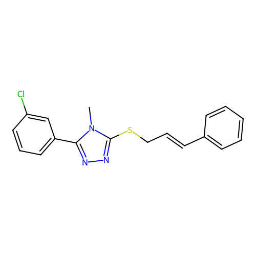 3-(3-chlorophenyl)-4-methyl-5-{[(2E)-3-phenylprop-2-en-1-yl]sulfanyl}-4H-1,2,4-triazole structure