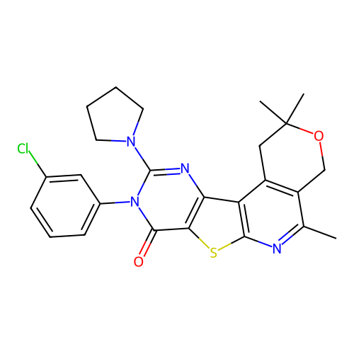 9-(3-chlorophenyl)-2,2,5-trimethyl-10-(pyrrolidin-1-yl)-1,4-dihydro-2H-pyrano[4'',3'':4',5']pyrido[3',2':4,5]thieno[3,2-d]pyrimidin-8(9H)-one structure