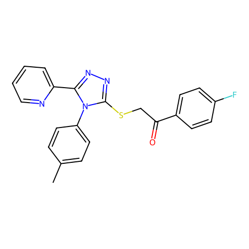 1-(4-fluorophenyl)-2-((5-(pyridin-2-yl)-4-(p-tolyl)-4H-1,2,4-triazol-3-yl)thio)ethanone structure
