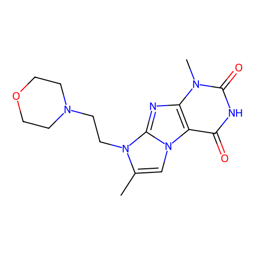 1,7-dimethyl-8-(2-morpholinoethyl)-1H-imidazo[2,1-f]purine-2,4(3H,8H)-dione structure
