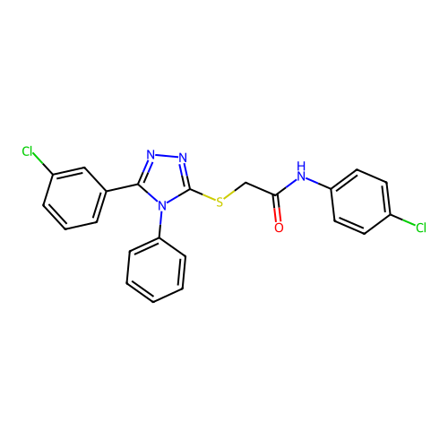 N-(4-chlorophenyl)-2-[[5-(3-chlorophenyl)-4-phenyl-1,2,4-triazol-3-yl]sulfanyl]acetamide structure