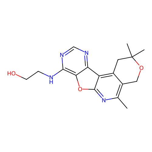 2-((2,2,5-trimethyl-2,4-dihydro-1H-pyrano[4'',3'':4',5']pyrido[3',2':4,5]furo[3,2-d]pyrimidin-8-yl)amino)ethanol structure