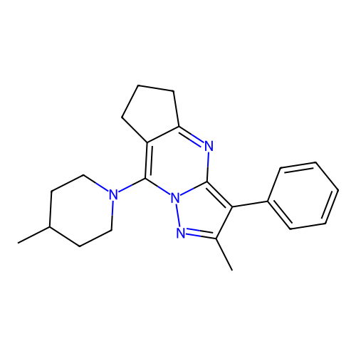 2-methyl-8-(4-methylpiperidin-1-yl)-3-phenyl-6,7-dihydro-5H-cyclopenta[d]pyrazolo[1,5-a]pyrimidine structure