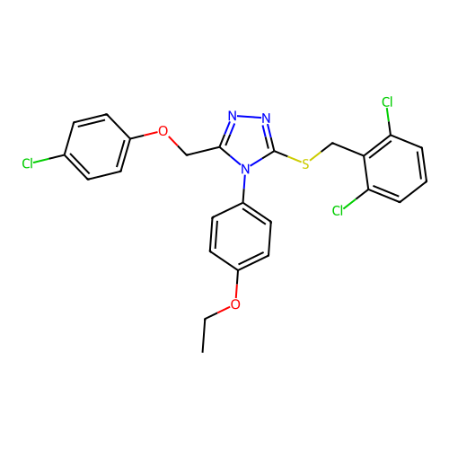 1-({5-[(2,6-dichlorophenyl)methylthio]-4-(4-ethoxyphenyl)(1,2,4-triazol-3-yl)} methoxy)-4-chlorobenzene structure
