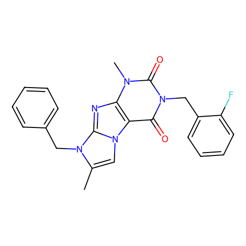 8-benzyl-3-(2-fluorobenzyl)-1,7-dimethyl-1H-imidazo[2,1-f]purine-2,4(3H,8H)-dione structure